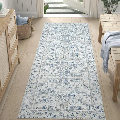 jinchan Lima - Alfombra de pasillo lavable de 2 x 6 pies, antideslizante, de pelo corto, suave, ultrafina, alfombra envejecida para casa de campo,