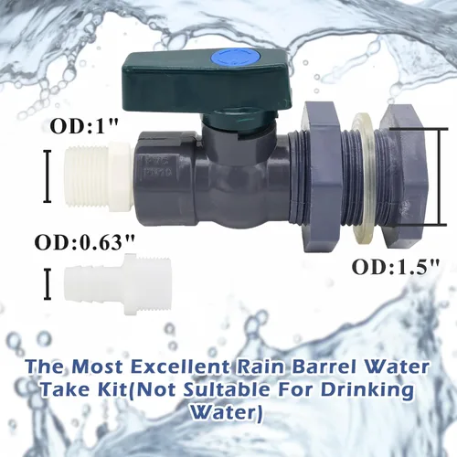 Miniatura 3 de Kit desviador de barril de lluvia de PVC, kit de espiga de 3/4 pulgadas con accesorio de mamparo, adaptador de manguera (25mm/1" + 16mm/0.63")