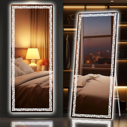 Hasipu Espejo LED de Cuerpo Entero de 57" x 16" pulgadas, Espejo de Cuerpo Entero con Luces, Patrón de Flores de Póquer, Espejo de Pared con
