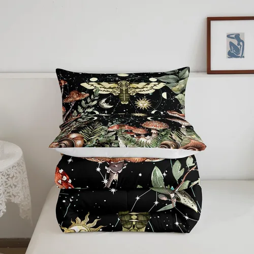 Miniatura 3 de Castle Fairy Juego de ropa de cama con acuarela de hongos, plantas salvajes de la jungla, edredón de cama tamaño queen, juego de ropa de cama súper