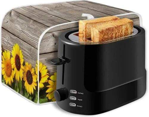 Miniatura 7 de Cubierta acolchada de poliéster para tostadora de tablero de madera de girasol para tostadora de dos rebanadas, protección contra el polvo