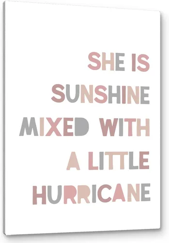 Miniatura 22 de PHAMTE Decoración de pared para dormitorio de niñas, arte de pared con texto en inglés «She is Sunshine Mixed with a Little Hurricane», lienzo