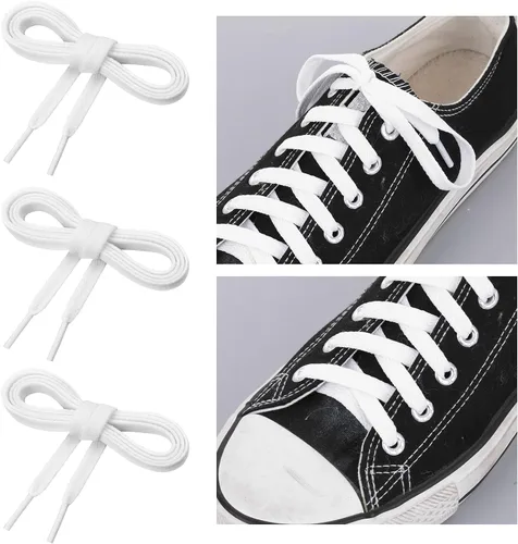 Miniatura 6 de 3 pares de cordones planos para zapatos deportivos, cordones planos de 516 pulgadas de ancho y 47 pulgadas de largo, cordones blancos de repuesto