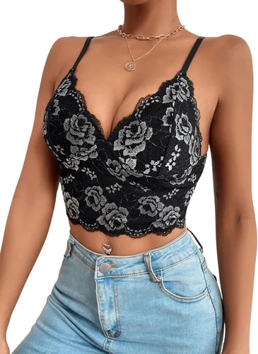 Miniatura 5 de SHENHE Camisola de malla de encaje sin mangas con tirantes delgados para mujer