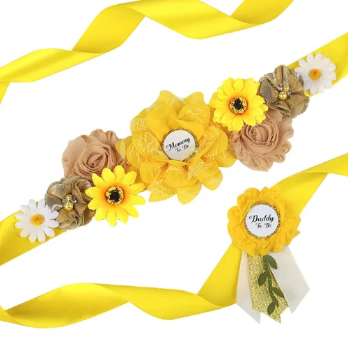 Faja de maternidad para baby shower, juego de pines de ramillete para mamá para ser papá para ser padre (girasol amarillo)
