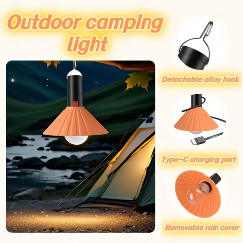 Miniatura 7 de Luz LED recargable para campamento, 3000 K blanco cálido, 3 modos de brillo, IPX6 impermeable, carga USB-C, gancho desmontable, luz portátil