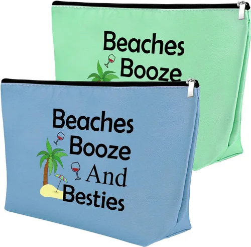 Miniatura 13 de Mxrymvu Regalos de playa para mujeres, bolsa de maquillaje, regalos para amantes de la playa, 2 piezas beige.