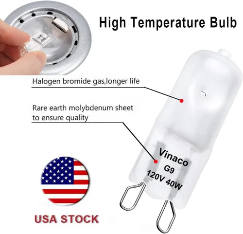 Miniatura 4 de Vinaco Bombilla G9, paquete de 10 bombillas halógenas G9 esmeriladas de 40 W, alto brillo JCD G9 120 V 40 W, G9 regulable blanco cálido 2800 K