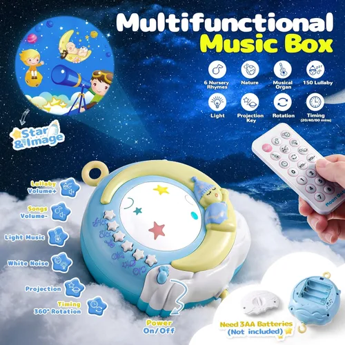 Miniatura 3 de Mini Tudou Cuna móvil musical para bebé con música y luces, función de temporizador, proyección, sonajero para llevar y caja de música para bebés