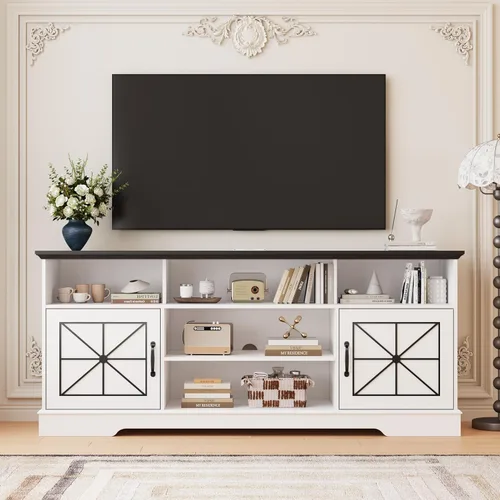 Miniatura 11 de Wodeer Soporte de TV negro para televisores de hasta 65 pulgadas, centro de entretenimiento de granja de 59 pulgadas con gabinete de almacenamiento