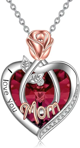 POPKIMI Collares de corazón con diseño de rosas y flores, el mejor regalo para mamá, abuela, abuela, esposa, hija, novia, joyería de cumpleaños,