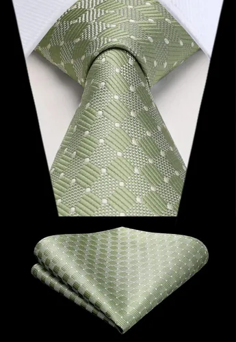 Miniatura 190 de HISDERN Conjunto de corbata a cuadros a cuadros pañuelo tejido clásico formal para hombre corbata y bolsillo cuadrado