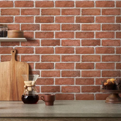Miniatura 2 de COMSTICKC Panel de pared de ladrillo sintético rojo 3D para despegar y pegar, 10 piezas de 12 x 12 pulgadas, no azulejos reales, tamaño pequeño