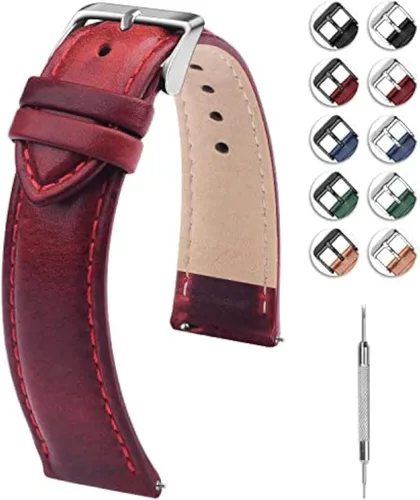 Miniatura 28 de Fullmosa Correa de reloj de piel de liberación rápida para hombres y mujeres, correas de repuesto de ancho 0.472 in, 0.551 in, 0.630 in, 0.709 in