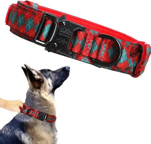 Miniatura 9 de Collar táctico para perro, ajustable, militar, de nailon, con asa de control y hebilla de metal resistente para perros medianos y grandes (negro, S)