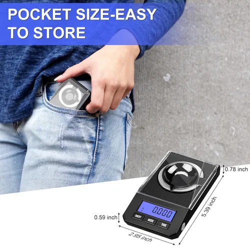 Miniatura 5 de Weigh Gram Mini báscula digital de gramo de 7.05 oz x 0.00 oz y escala de miligramo de 1.76 oz/0.00 oz, báscula pequeña para alimentos y joyas
