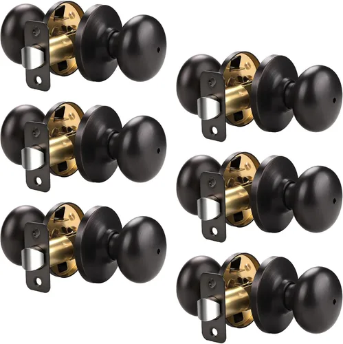 Miniatura 45 de KNOBWELL Paquete de 8 pomos de puerta de privacidad para baño y dormitorio, pomo de puerta negro mate con cerradura, cerradura de manija de puerta