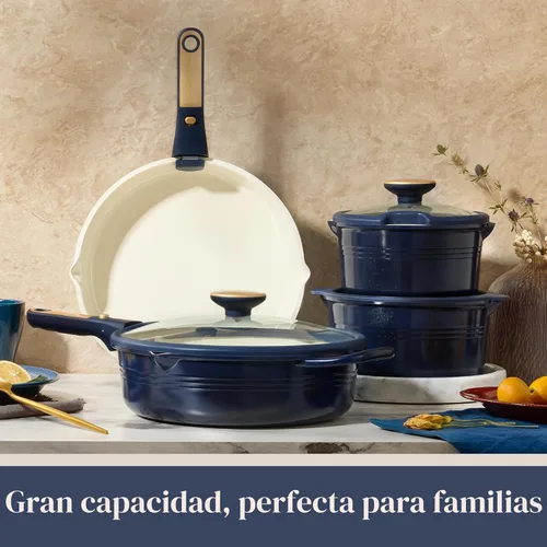 Miniatura 7 de CAROTE Juego de 21 utensilios de cocina de titanio, juego de ollas y sartenes antiadherentes, juego de cocina de cocina con mango desmontable, Azul