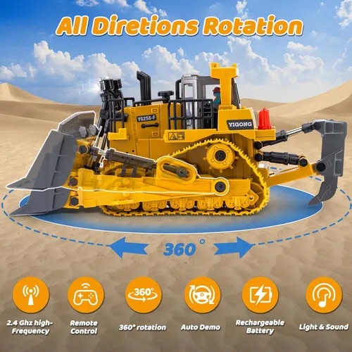 Miniatura 2 de Samtop Juguetes Rc Bulldozer - Vehículos de construcción de control remoto, camiones Bulldozer para niños y niños de 7 años, 8-12 - Cargador
