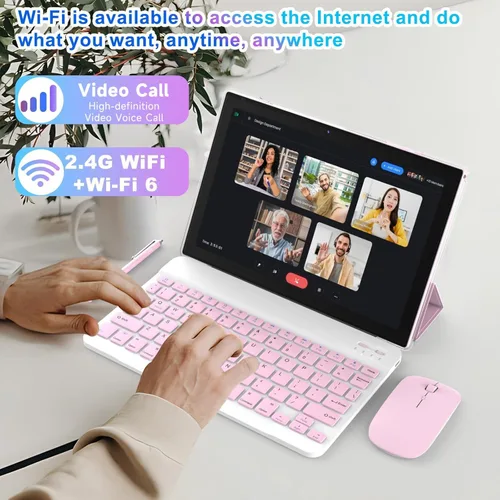 Miniatura 2 de Tablet Android 15 de 10 pulgadas, tabletas 2 en 1 con teclado/ratón/estuche/lápiz, 8 GB de RAM+32 GB ROM/1 TB expandible, procesador de cuatro Rosa