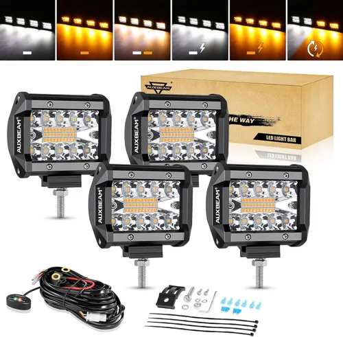 Miniatura 20 de Auxbeam Barra de luz LED de 3 pulgadas, 72 W, color ámbar/blanco, luces de conducción todoterreno para camión, SUV, barco, 4x4, Jeep Wrangler