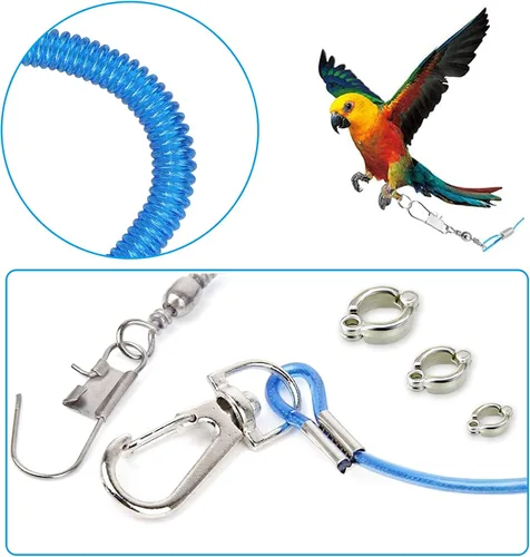Miniatura 3 de Wishlotus Cuerda voladora de loro, 16.4 ft, cadena de pie de loro, correa de entrenamiento para exteriores, arnés de entrenamiento elástico