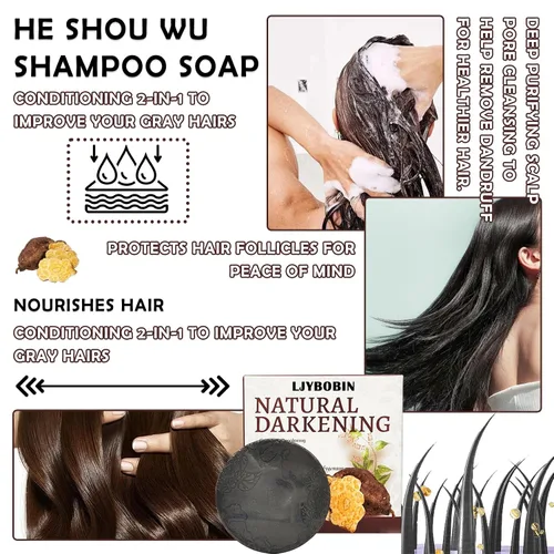Miniatura 2 de 3 barras de champú para oscurecer el cabello, barra de champú oscuro para cabello gris, jabón de champú para hombres y mujeres