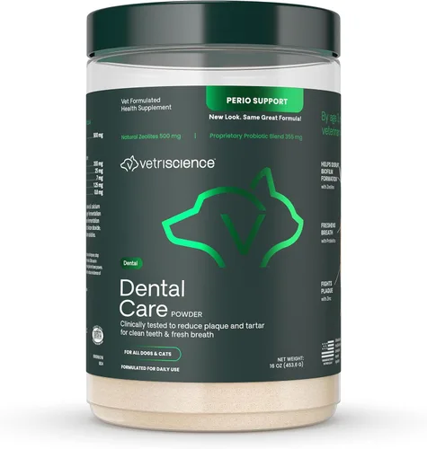 VETRISCIENCE Polvo de cuidado dental - Suplemento dental en polvo para perros y gatos - Apoya la frescura del aliento - Dientes y encías saludables