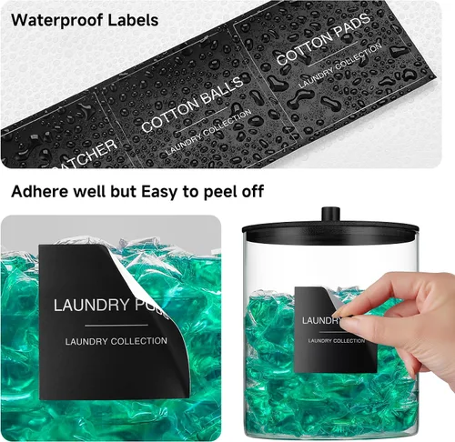 Miniatura 6 de Paquete de 3 tarros de vidrio y soporte acrílico para secadora, contenedor de cápsulas de lavandería con tapa de bambú y tazas medidoras