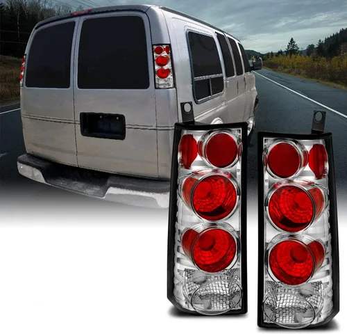 Miniatura 7 de AmeriLite Conjunto de repuesto de luces traseras de halo con lámparas de freno para 2003-2019 Chevy Express/GMC Savana Van Euro - lado del pasajero