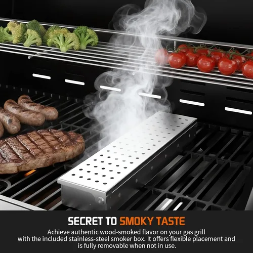 Miniatura 4 de Parrilla de gas propano, parrilla de barbacoa de acero inoxidable 4+1 con quemador lateral infrarrojo para cocinar al aire libre, color negro