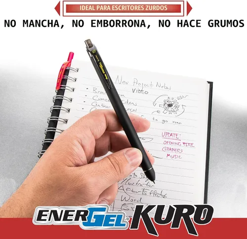 Miniatura 4 de Pentel EnerGel Kuro - Bolígrafo retráctil de gel líquido, Sombras de negro, punta de 0.7mm, tinta negra surtida, paquete de 5 bolígrafos (BL437PF5MA)