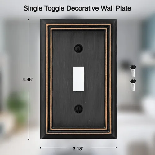 Miniatura 2 de OKAWYC Placa de pared de metal Adler para interruptor de luz de palanca individual, paquete de 4 unidades de bronce envejecido de 1 banda, cubierta