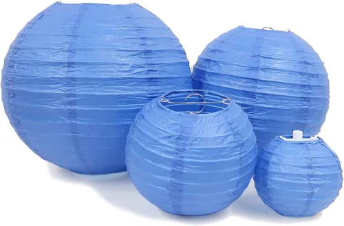 Miniatura 3 de LURICO 16 linternas de papel azul/blanco (tamaño de 4, 6, 8, 10 pulgadas), decoración de papel chino/japonés, faroles de bola para decoración