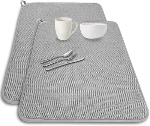 Miniatura 13 de Paquete de 2 alfombrillas de microfibra para secar platos, escurridor de platos absorbente para encimera de cocina, almohadillas de secado de platos