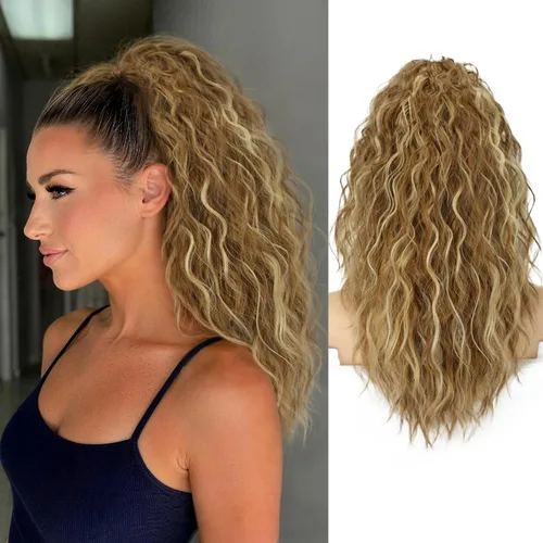Miniatura 69 de ORSUNCER Extensión de cola de caballo de 18" con pinza rizada, cola de caballo esponjosa, extensiones de pelo sintético de aspecto natural para mujer