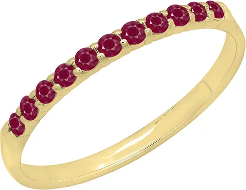0.20 quilates (ctw) Anillo de boda de aniversario de rubí redondo de oro de 10 quilates para mujer, banda apilable 1/5 CT