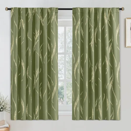 Miniatura 55 de Yakamok Cortinas opacas de 84 pulgadas de largo para sala de estar, con aislamiento térmico, patrón de líneas onduladas doradas, patrón de puntos