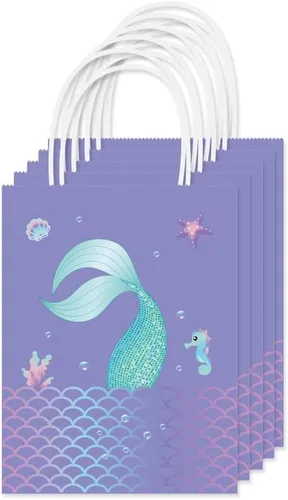 Miniatura 4 de YOMINY Bolsas de fiesta de sirena, 12 paquetes de bolsas de papel de regalo de sirena y bolsas de papel para fiesta temática de sirena, suministros
