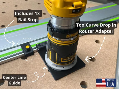 Miniatura 2 de Adaptador de riel guía ToolCurve compatible con enrutador Dewalt - Fabricado en EE. UU