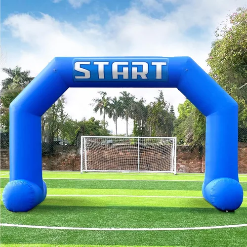 Miniatura 12 de Arco inflable de 20 pies de línea de acabado verde con potente soplador, arco inflable hexagonal al aire libre para carreras de 5 K, fiesta