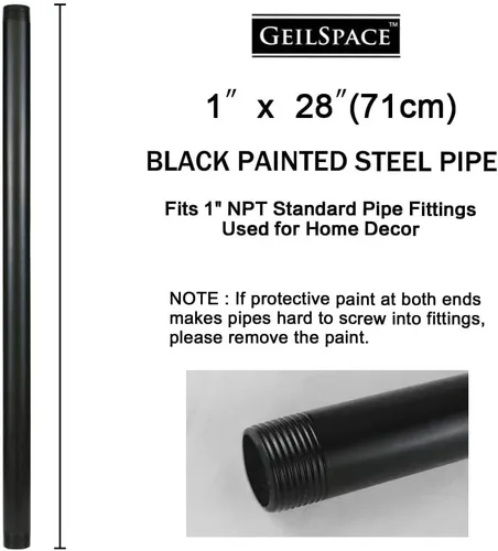 Miniatura 2 de GeilSpace Tubo de metal negro precortado de 1 x 28 pulgadas, acero industrial que se adapta a tubos y accesorios roscados negros estándar de una
