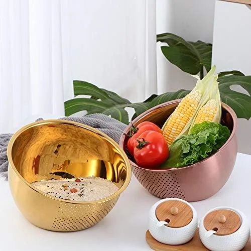 Miniatura 6 de Meisha - Cuenco de lavado de arroz, colador versátil 3 en 1 de acero inoxidable y colador de cocina con escurridor lateral para arroz, verduras