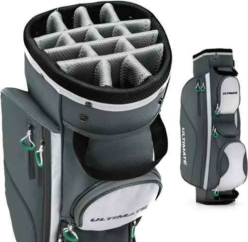 Goplus Bolsa de carrito de golf con 14 divisores superiores, bolsa de golf con 7 bolsillos con cremallera, bolsa refrigerante, capucha para lluvia,