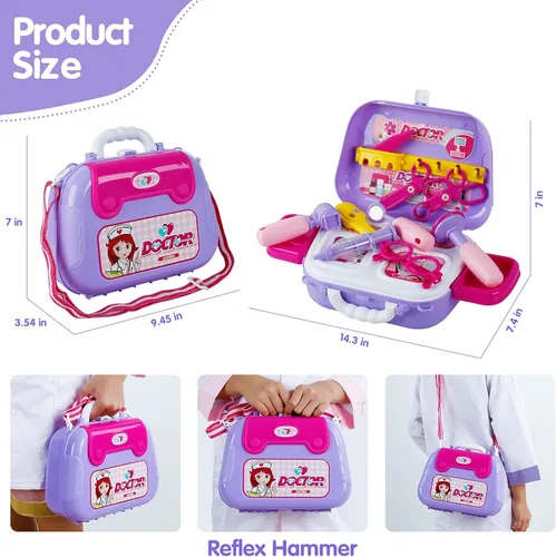Miniatura 5 de GINMIC Kit de médico para niños pequeños de 3 a 5 años, 22 piezas con juego de rol de Halloween, disfraz de médico y funda de transporte para niños