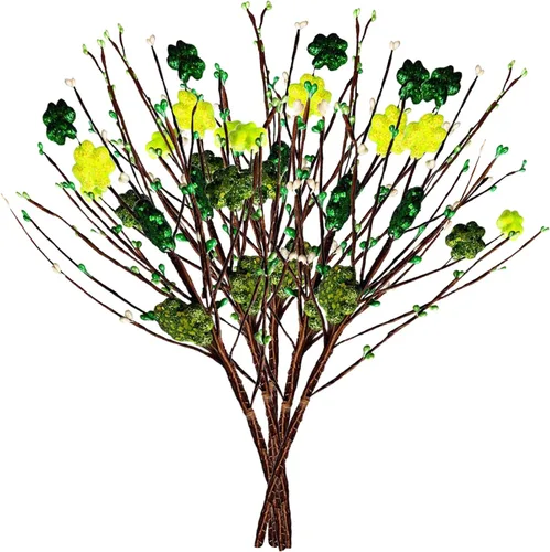 BFYDOAA Paquete de 5 tallos de trébol con purpurina para el día de San Patricio, ramas de trébol verde y bayas para cumpleaños, irlandés, relleno de