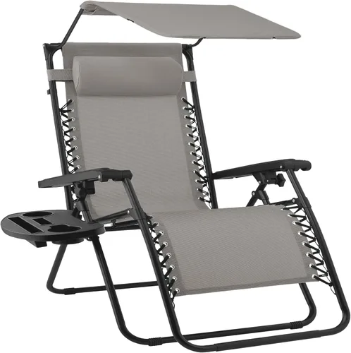 Miniatura 53 de Best Choice Products Sillón reclinable de 30 pulgadas de ancho con gravedad cero para exteriores, con toldo ajustable, reposacabezas, bandeja