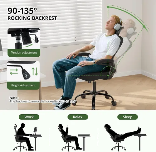 Miniatura 6 de Silla de oficina ergonómica de escritorio, capacidad de 330 libras, silla de computadora de respaldo alto con soporte lumbar, reposabrazos