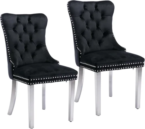 Miniatura 100 de Silla de comedor copetuda moderna de terciopelo para comedor, sillas de comedor tapizadas con remache de clavo, anillo trasero para cocina, comedor