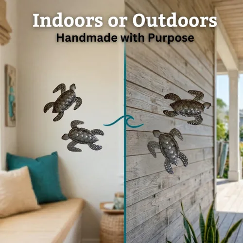 Miniatura 9 de It's Cactus Tortugas marinas, arte metálico de playa, juego de 2, figuras náuticas para colgar en la pared, decoración del hogar, animales marinos
